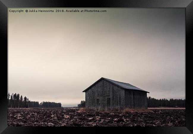 Barn House Under The Dark Autumn Skies Framed Print by Jukka Heinovirta