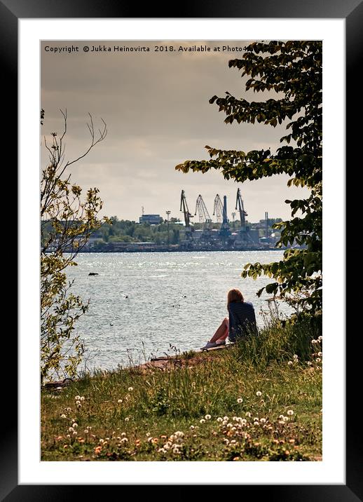 Girl By The Harbour Framed Mounted Print by Jukka Heinovirta