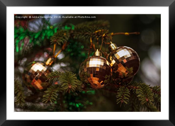 Three Baubles On A Christmas Tree Framed Mounted Print by Jukka Heinovirta