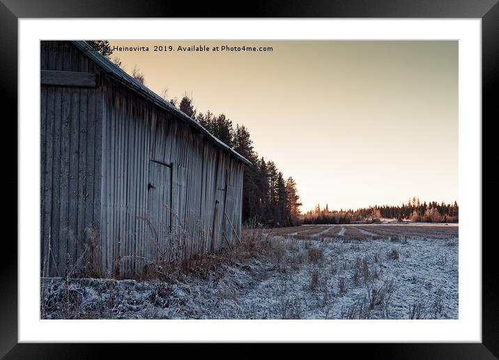 Frosty Barn House By The Fields Framed Mounted Print by Jukka Heinovirta