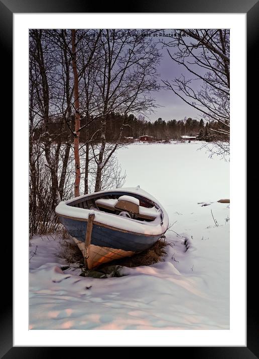 Fishing Boat Under Snow Framed Mounted Print by Jukka Heinovirta