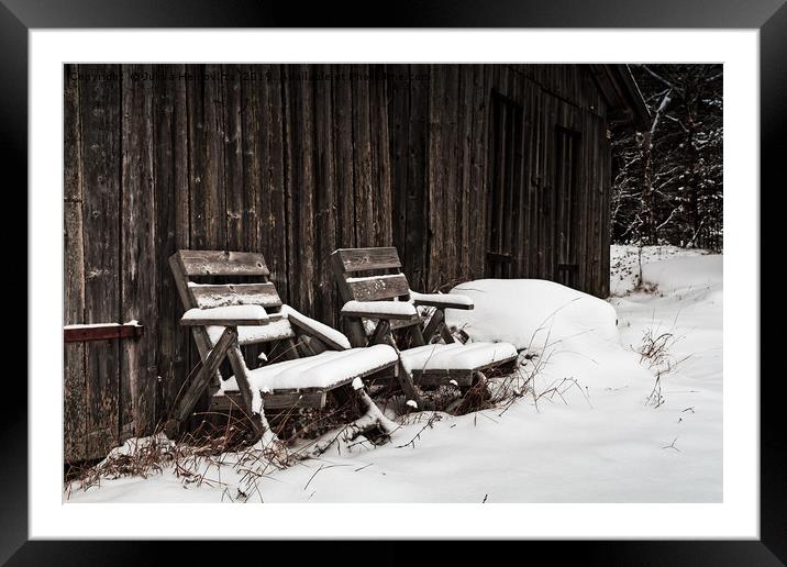 Chairs By The Wooden Wall Framed Mounted Print by Jukka Heinovirta
