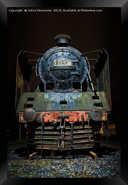 Old Steam Engine By Night Framed Print by Jukka Heinovirta