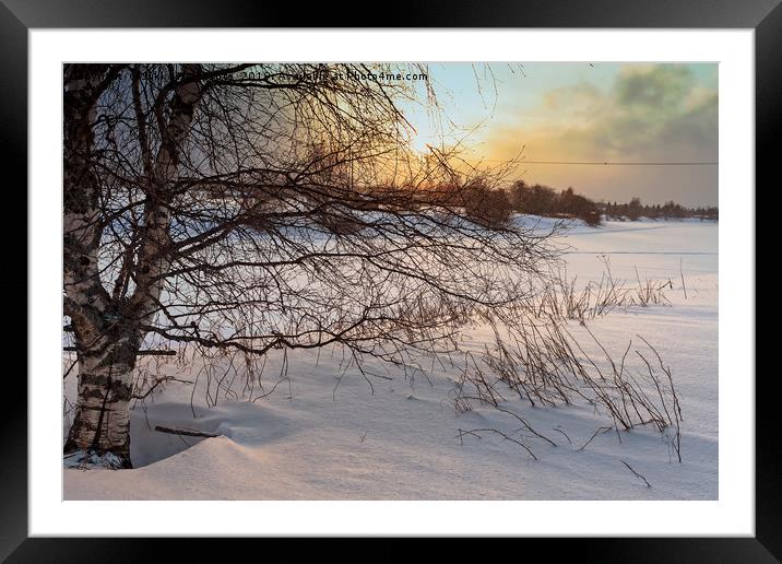 Dramatic Sunset Over The Icy River Framed Mounted Print by Jukka Heinovirta