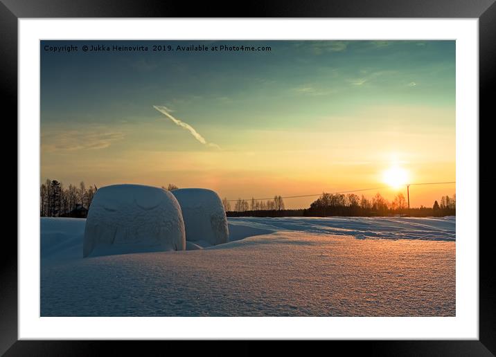 Two Bales In The Winter Sunset Framed Mounted Print by Jukka Heinovirta