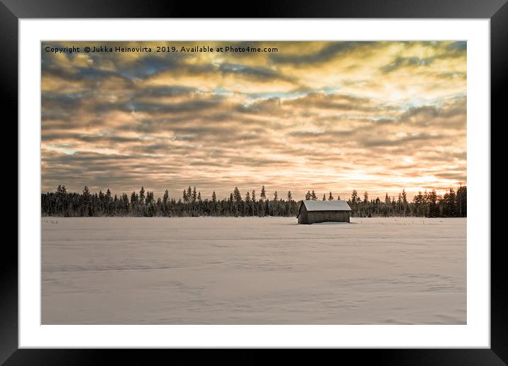 Sunset Over The Snow Covered Fields Framed Mounted Print by Jukka Heinovirta