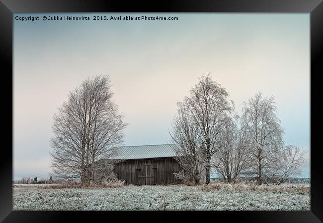 Old Wooden Barn Surrounded By Trees Framed Print by Jukka Heinovirta