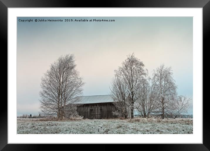 Old Wooden Barn Surrounded By Trees Framed Mounted Print by Jukka Heinovirta