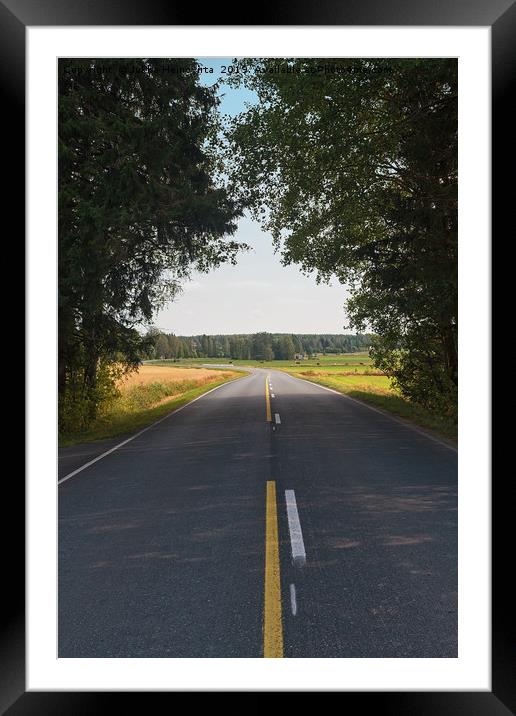 Road Through The Forest Framed Mounted Print by Jukka Heinovirta