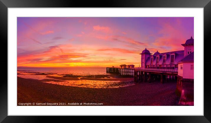 Dramatic Sky and Penarth Pier Sunrise Panorama Framed Mounted Print by Samuel Sequeira