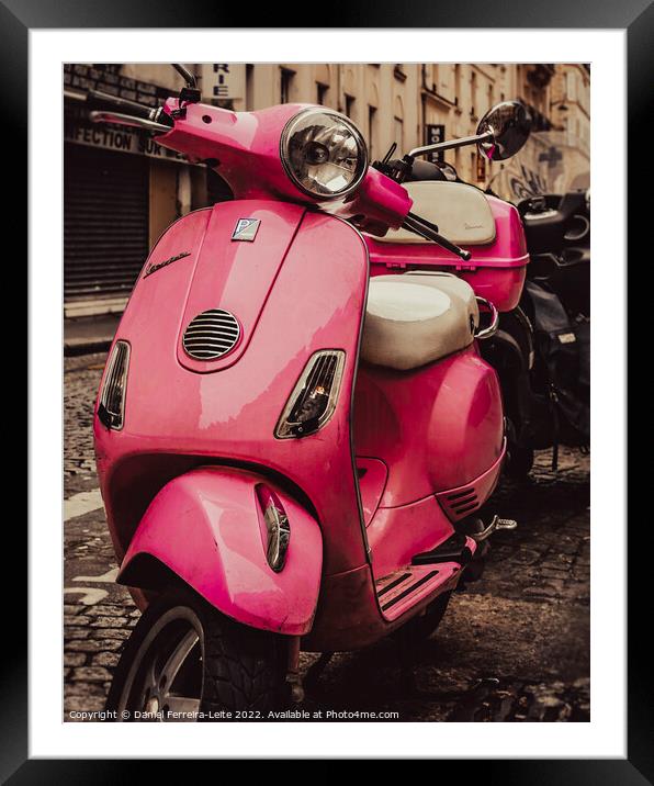 Pink scooter parked at street Framed Mounted Print by Daniel Ferreira-Leite