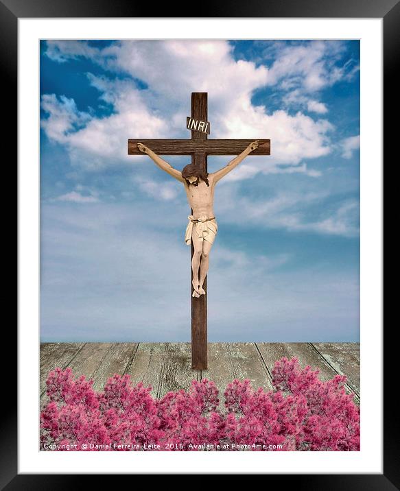 Jesus on the Cross Illustration Framed Mounted Print by Daniel Ferreira-Leite