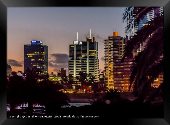 Montevideo Cityscape Scene at Twilight Framed Print by Daniel Ferreira-Leite