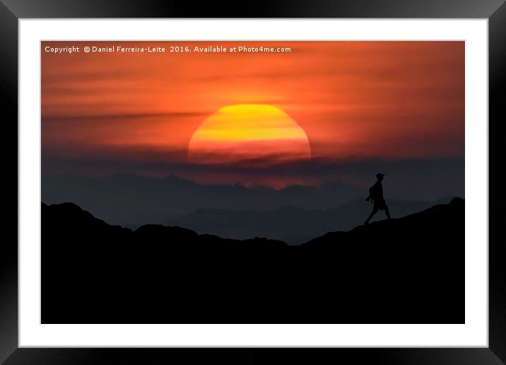 Man Walking at Mountains Landscape Illustration Framed Mounted Print by Daniel Ferreira-Leite