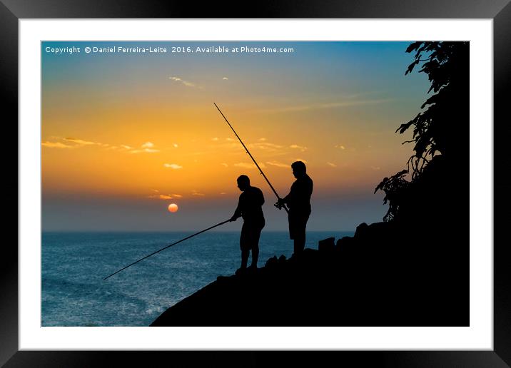 Two Men Fishing at Shore Framed Mounted Print by Daniel Ferreira-Leite