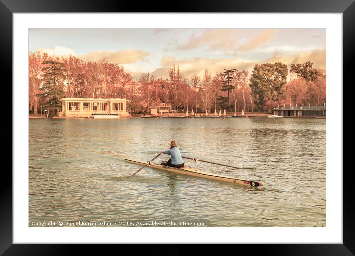 Woman Rowing at Del Retiro Park, Madrid, Spain Framed Mounted Print by Daniel Ferreira-Leite