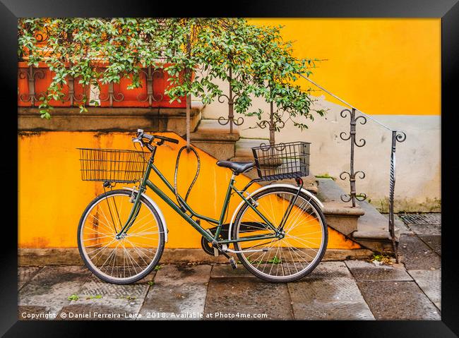 Bicycle Parked at Wall, Lucca, Italy Framed Print by Daniel Ferreira-Leite