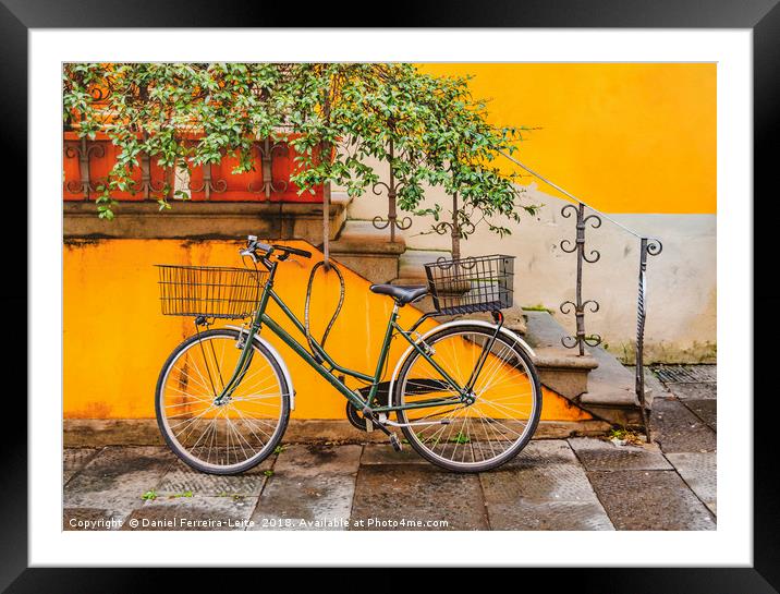 Bicycle Parked at Wall, Lucca, Italy Framed Mounted Print by Daniel Ferreira-Leite