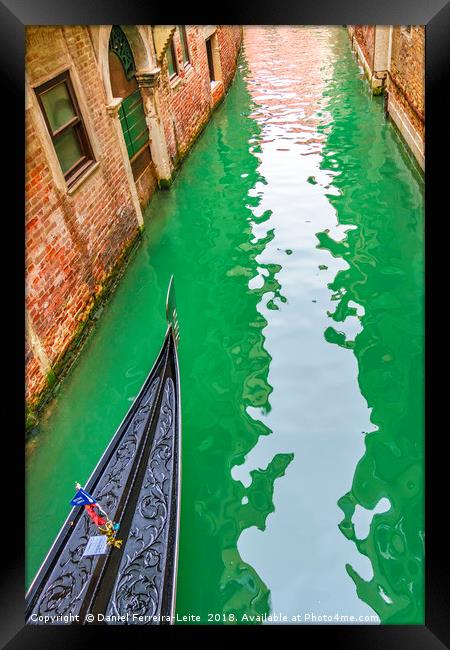 Gondola Crossing Small Canal, Venice, Italy Framed Print by Daniel Ferreira-Leite