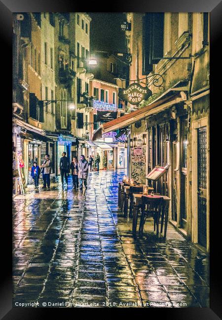 Rainy Night Scene, Venice, Italy Framed Print by Daniel Ferreira-Leite