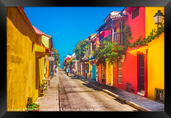 Colonial Style Colorful Houses in Cartagena de Ind Framed Print by Daniel Ferreira-Leite