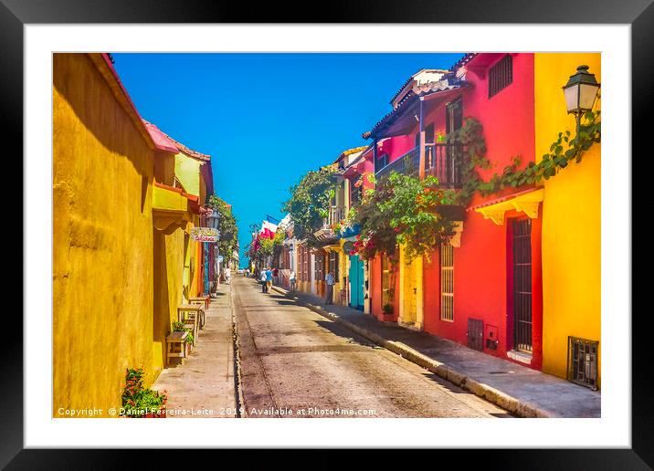 Colonial Style Colorful Houses in Cartagena de Ind Framed Mounted Print by Daniel Ferreira-Leite