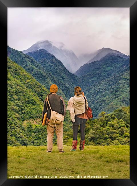 Young Backpackers at top of Mountain Framed Print by Daniel Ferreira-Leite
