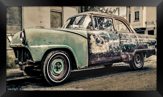 Old Neglected Car Parked at Street, Montevideo, Uruguay Framed Print by Daniel Ferreira-Leite