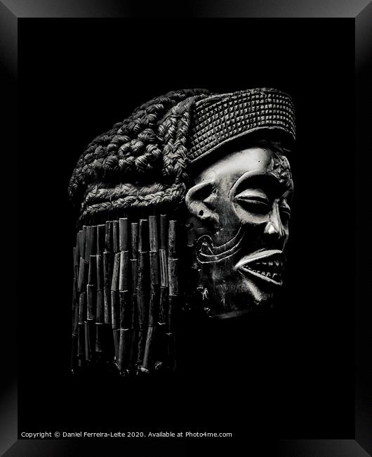 Arfican Head Sculpture on Black Background Framed Print by Daniel Ferreira-Leite