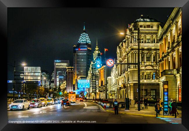 Urban Night Scene at The Bund, Shanghai, China Framed Print by Daniel Ferreira-Leite