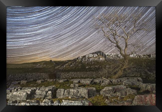 Star Trail Over Yorkshire Framed Print by Ken Jensen