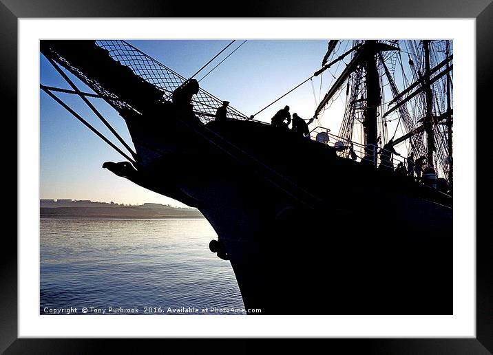 Sihouetted Sailing ship Framed Mounted Print by Tony Purbrook
