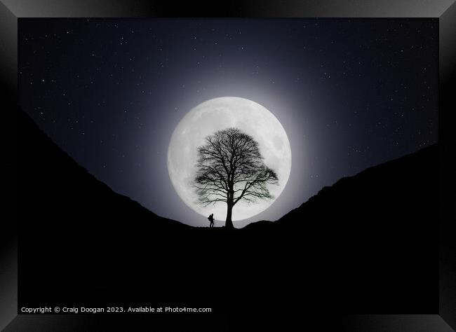 Sycamore Gap Robin Hood Tree Moonscape Framed Print by Craig Doogan