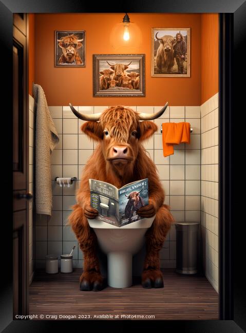 Highland Coo on the Loo Framed Print by Craig Doogan