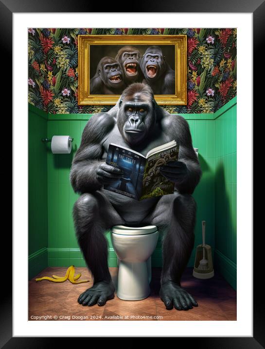 Funny Gorilla on the Toilet Framed Mounted Print by Craig Doogan