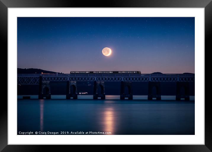 Dundee Tay Rail Bridge - Waxing Crescent Moon Framed Mounted Print by Craig Doogan