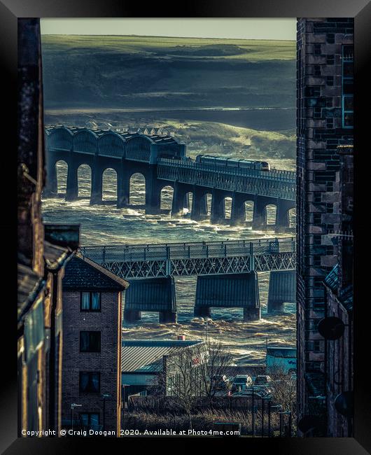 Dundee City Storm Ciara Tay Rail Bridge Framed Print by Craig Doogan