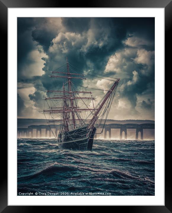RRS Discovery Composite with the Tay Rail Bridge Framed Mounted Print by Craig Doogan