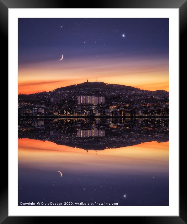 Dundee Cityscape with the Moon & Venus Framed Mounted Print by Craig Doogan