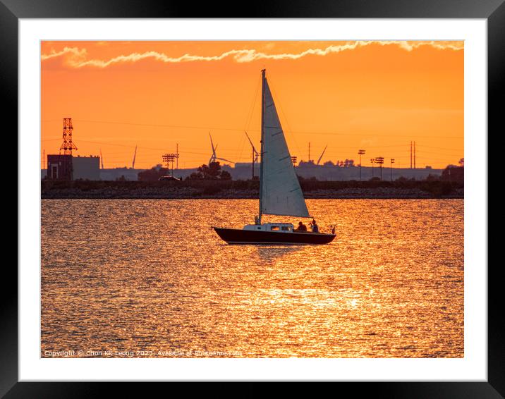 Sunset close up shot of a boat sailing in Lake Hefner Framed Mounted Print by Chon Kit Leong