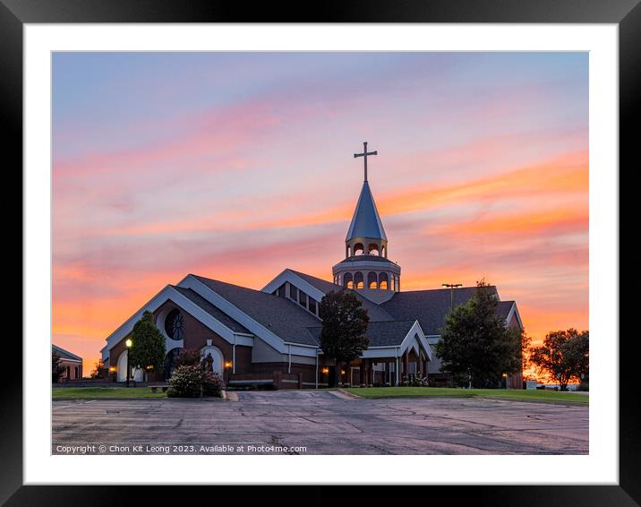 Sunset view of the St Monica Catholic Church Framed Mounted Print by Chon Kit Leong