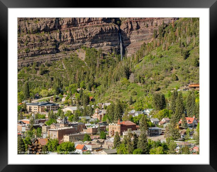 Sunny view of the Cascade Falls landscape and cityscape in Ouray Framed Mounted Print by Chon Kit Leong