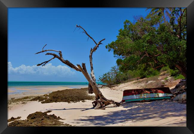 Fishing Boat in the Shade on the Beach Framed Print by Jeremy Hayden