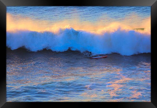 Breaking Wave Paddle Board Surfer Framed Print by Jeremy Hayden