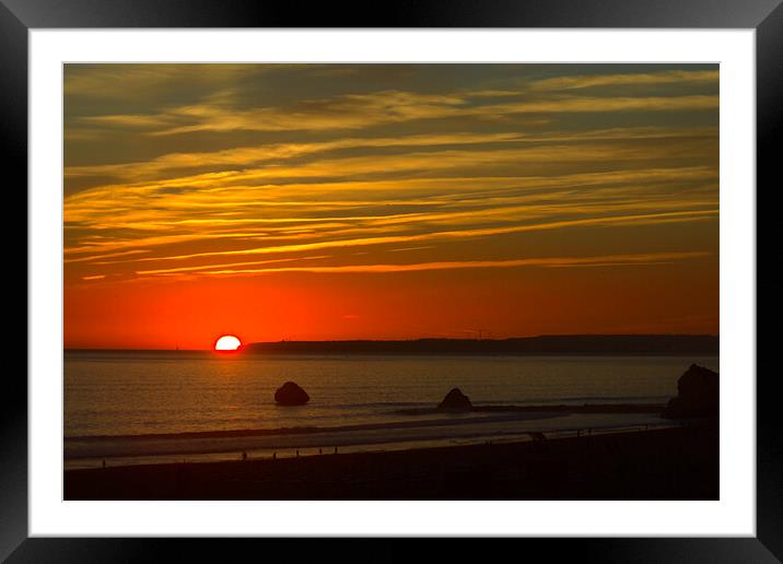Sunset over the sea at Praia da Rocha Framed Mounted Print by Jeremy Hayden