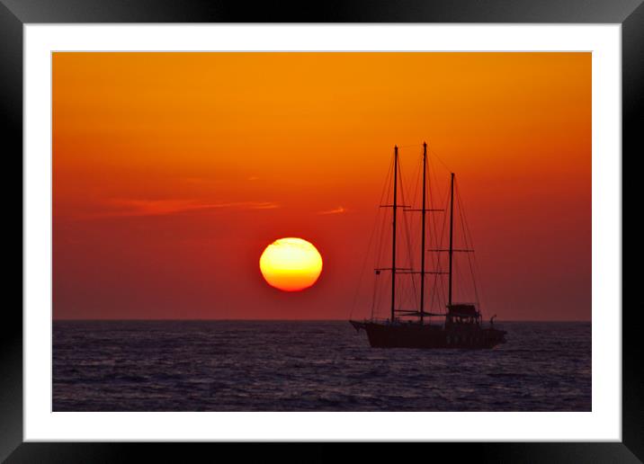 Masts in an Oia Sunset Framed Mounted Print by Jeremy Hayden