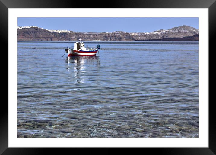 Boat at Thirasia Santorini Framed Mounted Print by Jeremy Hayden