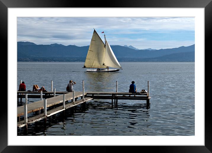 Sailing on Lake Geneva at Plage de Perroy Framed Mounted Print by Jeremy Hayden