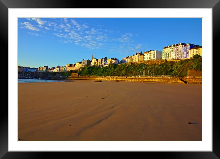 Tenby in the Sunrise from down on North Beach Framed Mounted Print by Jeremy Hayden