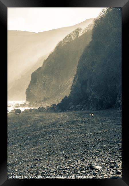 Surfer at Lynmouth. Framed Print by Paul Cullen
